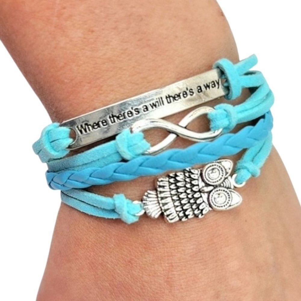 3/$20 Infinity Owl Stack Bracelet Womens Fashion Jewelry Blue Adjustable Boho